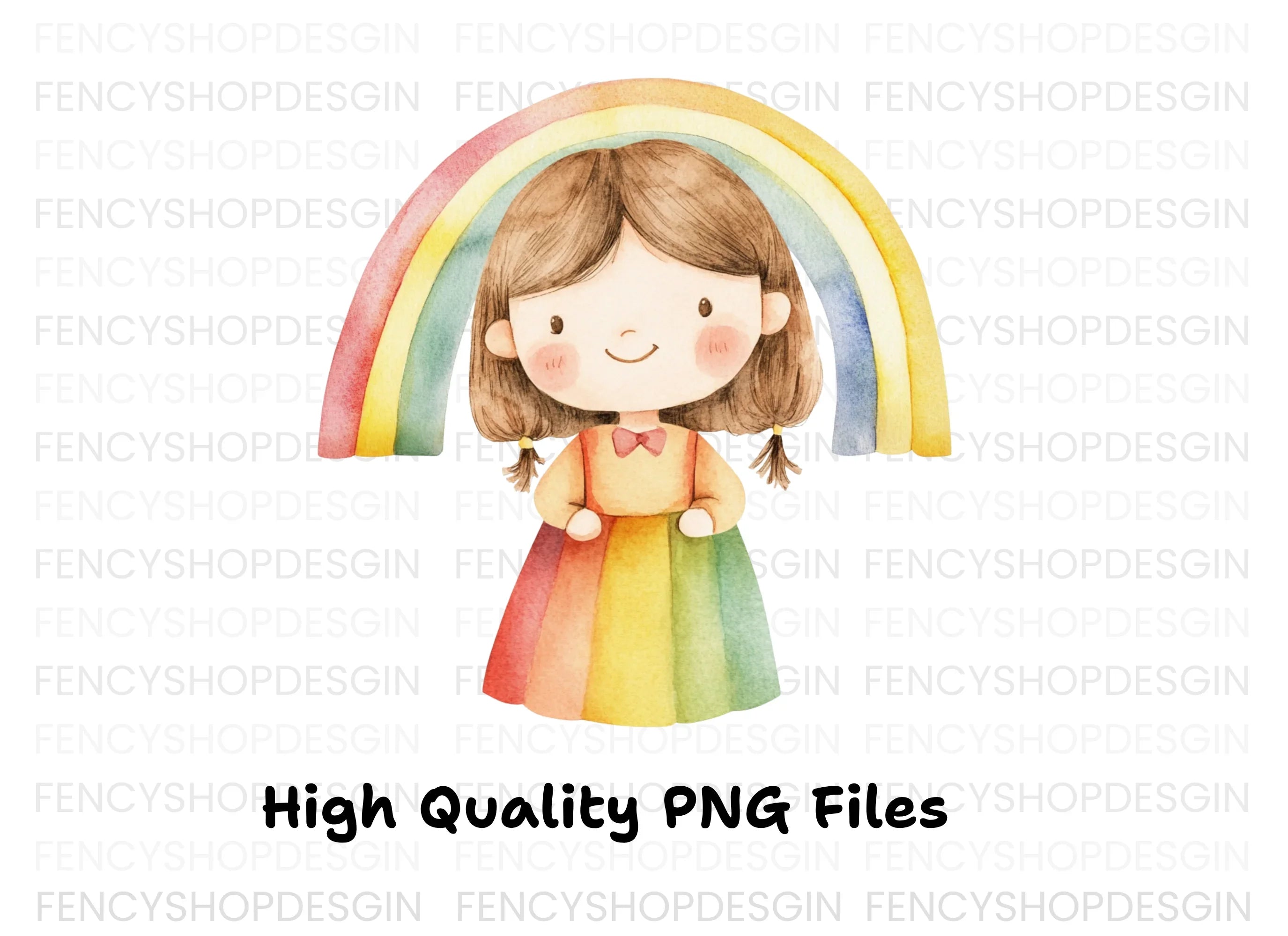 Cute Girl with Rainbow Clipart Bundle