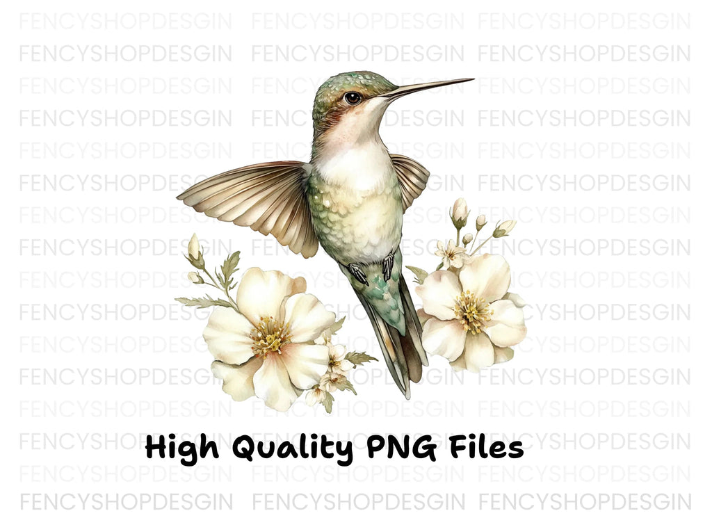 Hummingbird with White Flowers Clipart Bundle