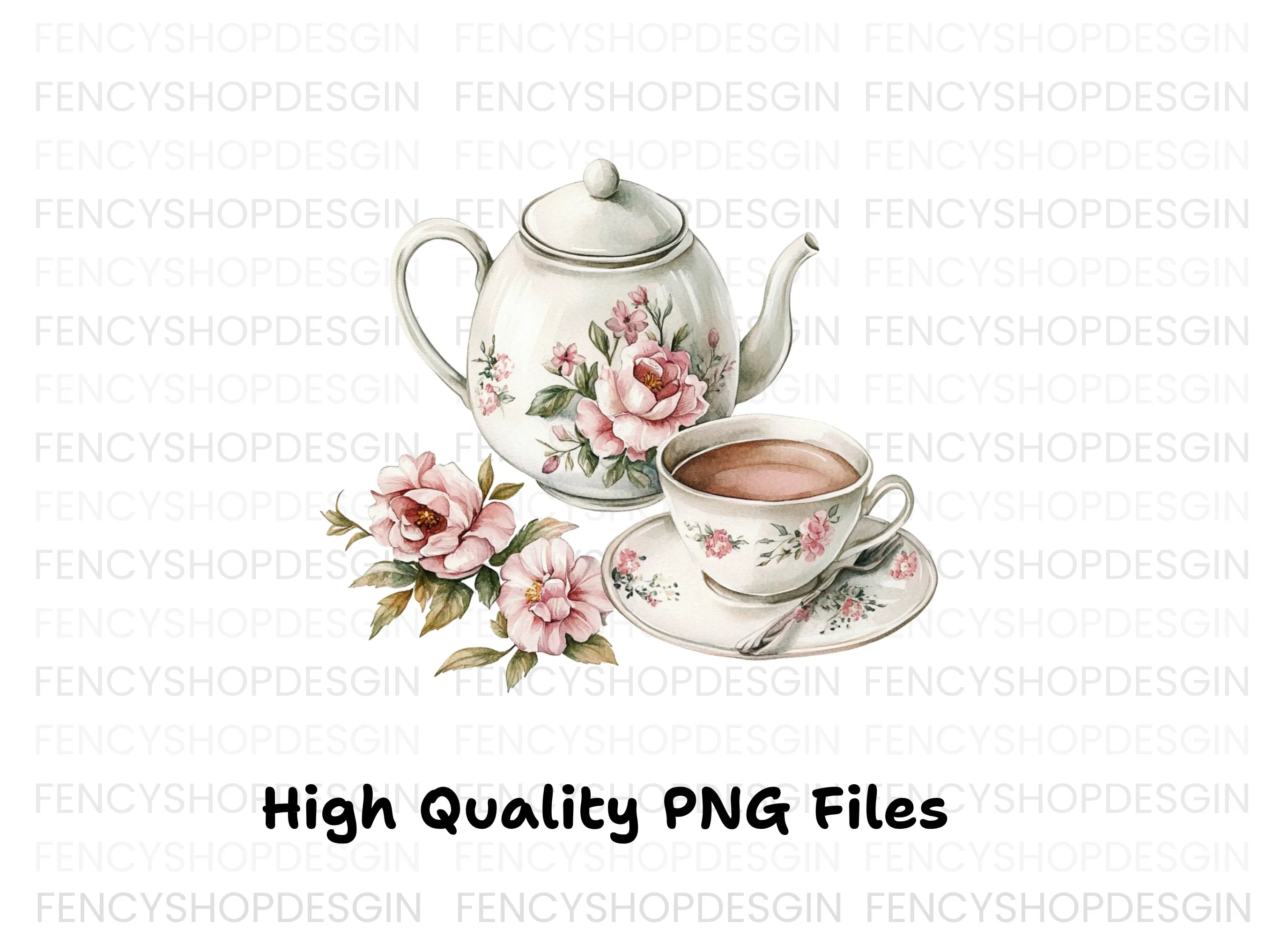 Elegant Floral Teapot and Teacup Clipart Bundle