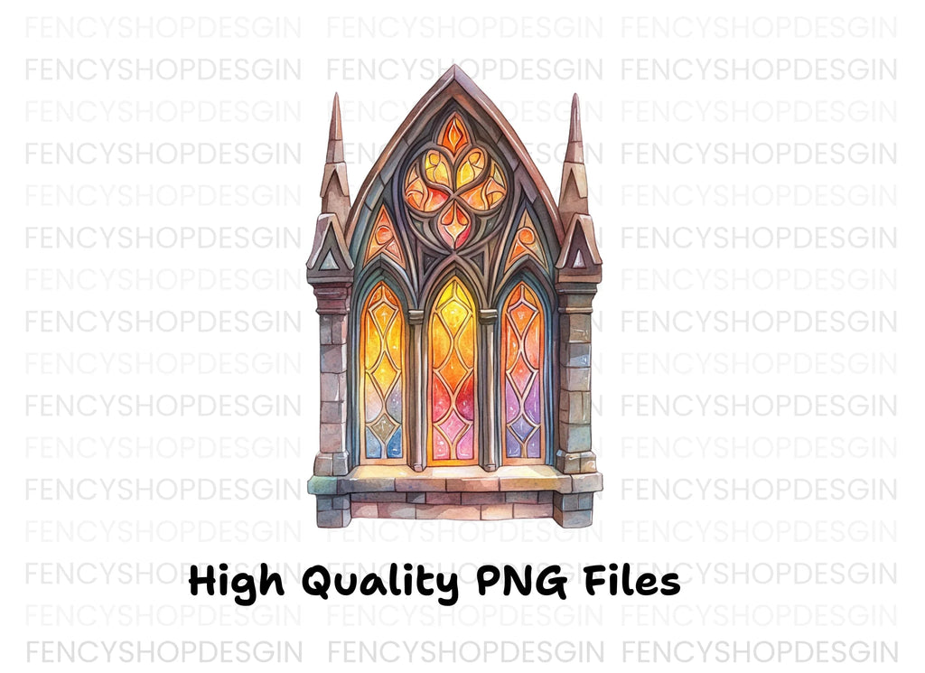 Gothic Stained Glass Window Clipart Bundle