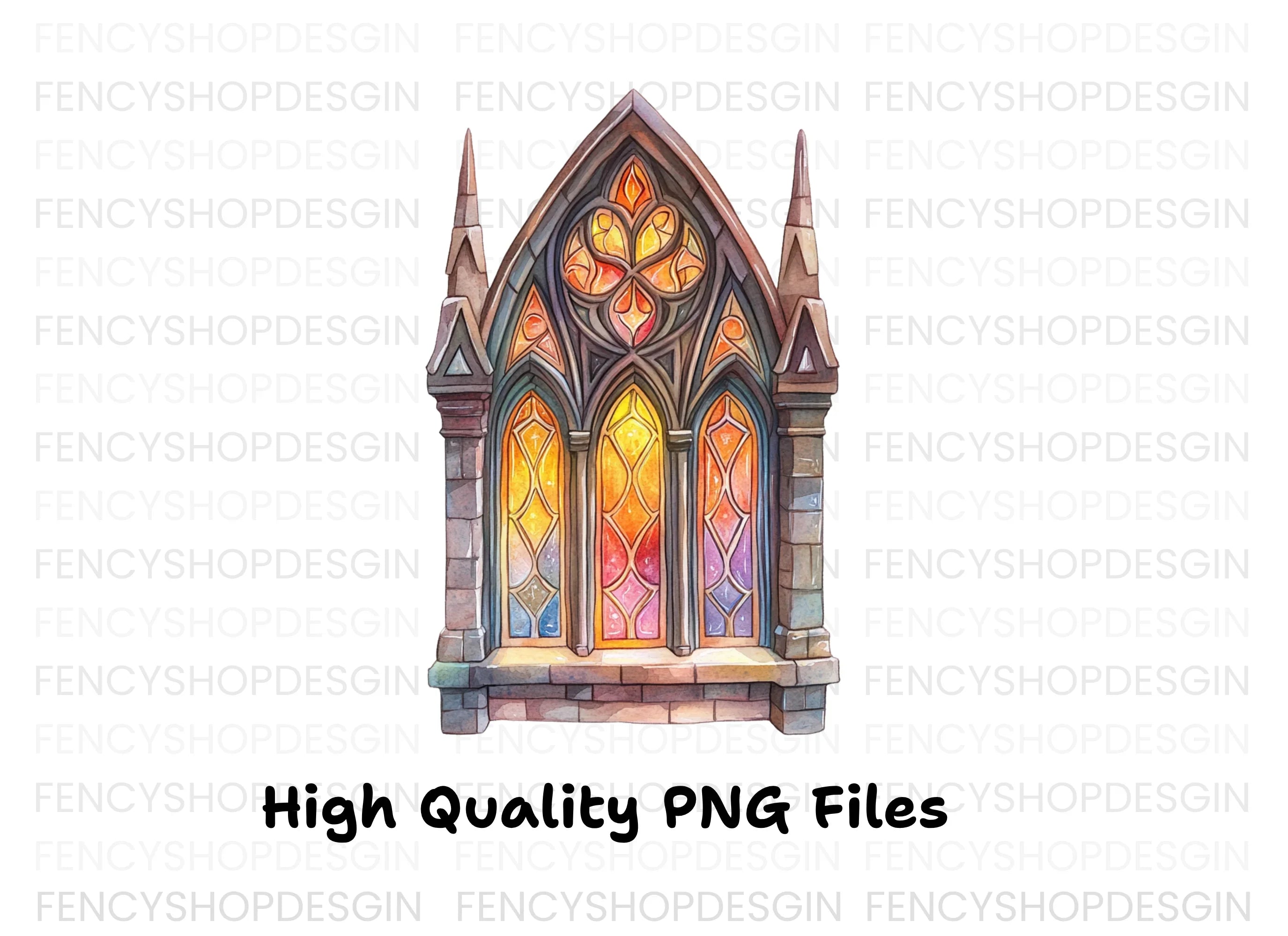 Gothic Stained Glass Window Clipart Bundle