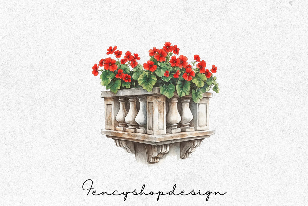 Geraniums Balcony Clipart Bundle