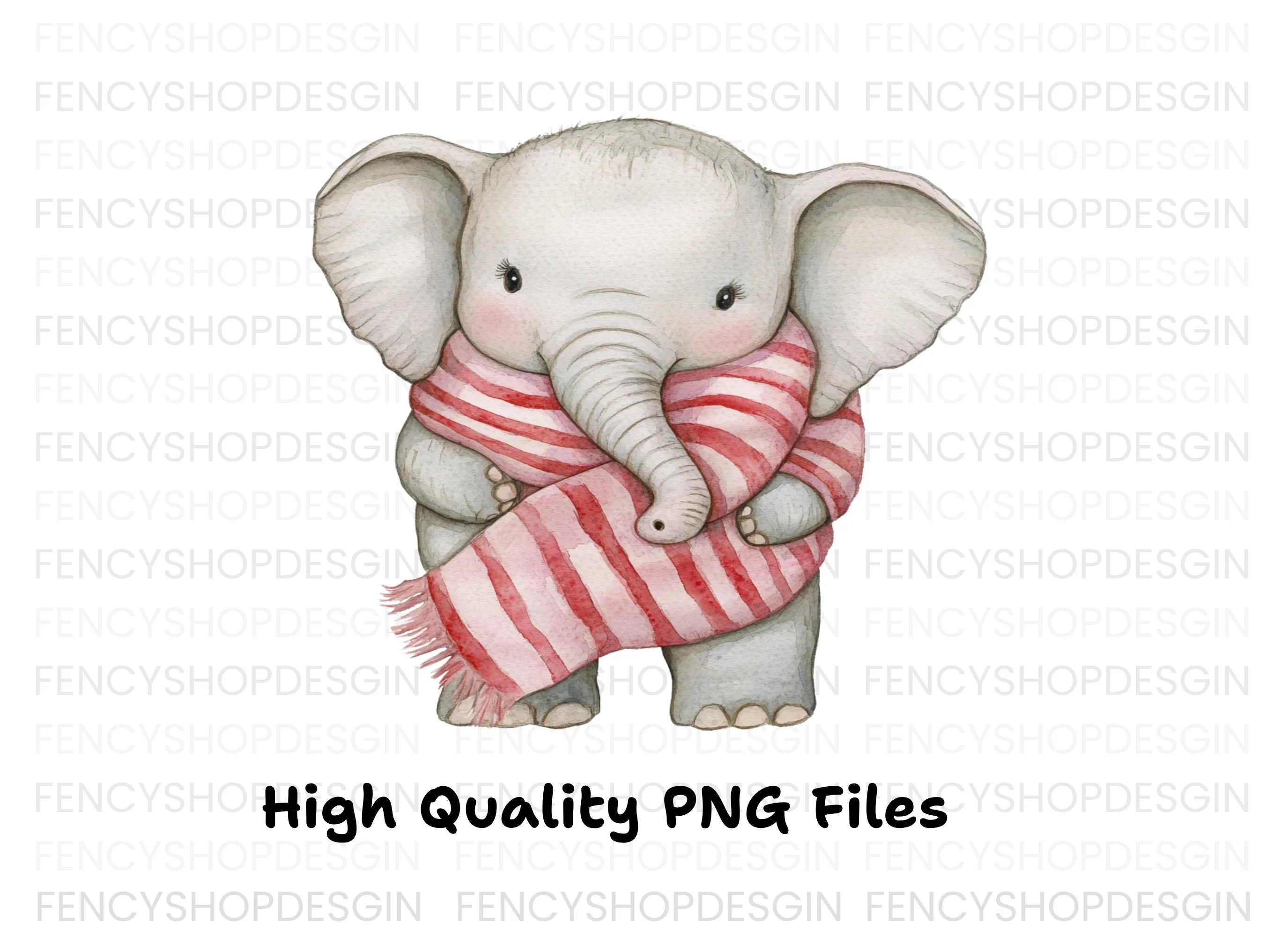 Cute Baby Elephant with Scarf Clipart Bundle
