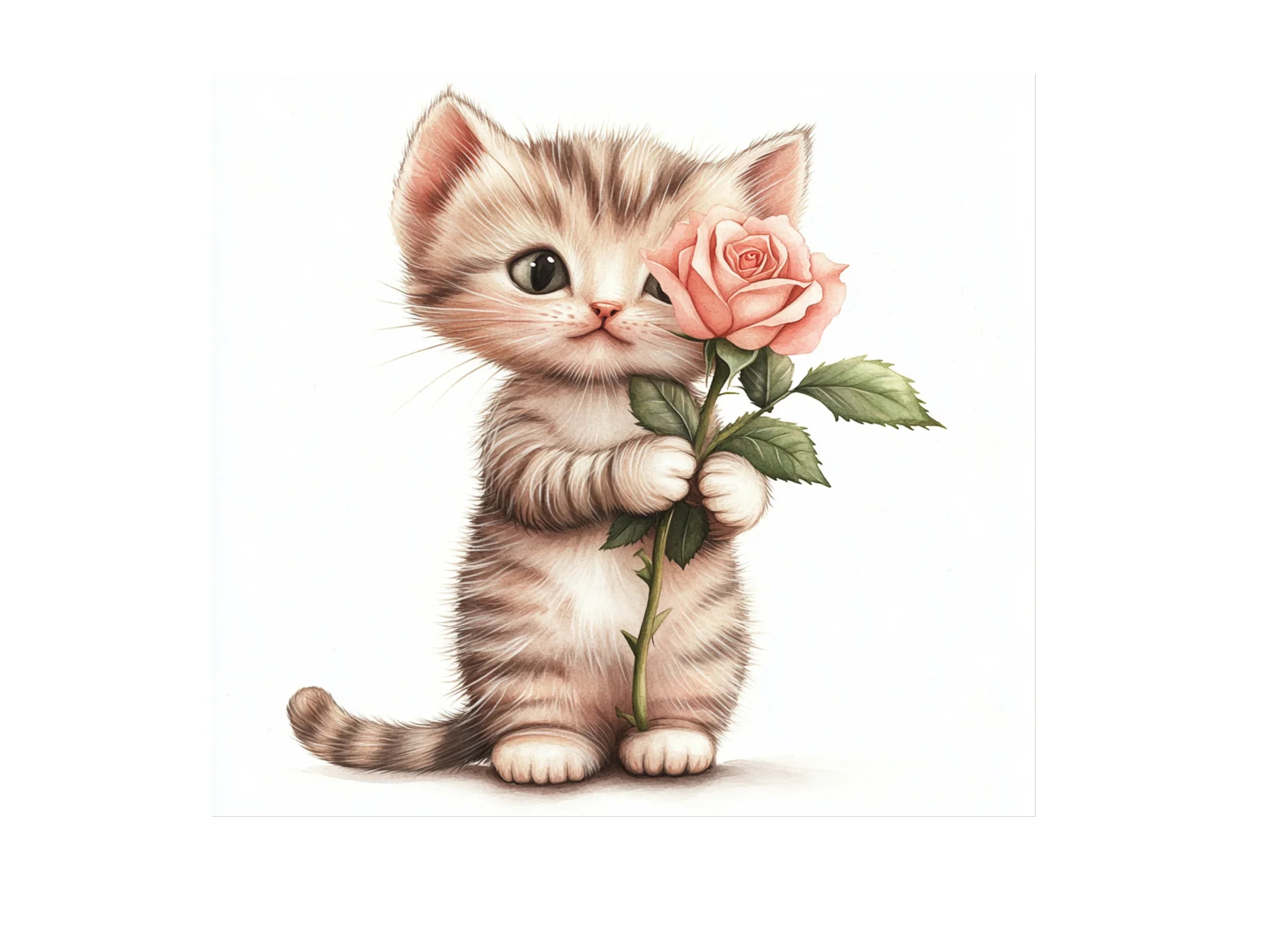Adorable Kittens with Pink Roses Clipart Bundle
