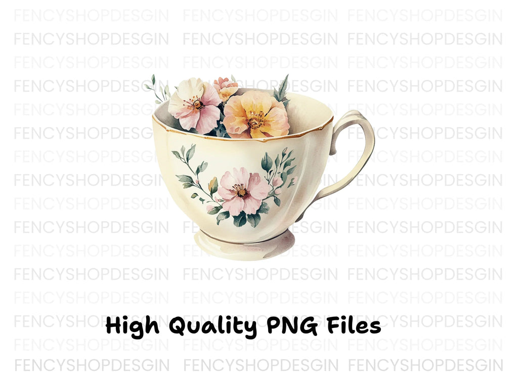 Elegant Floral Teacup Clipart Bundle