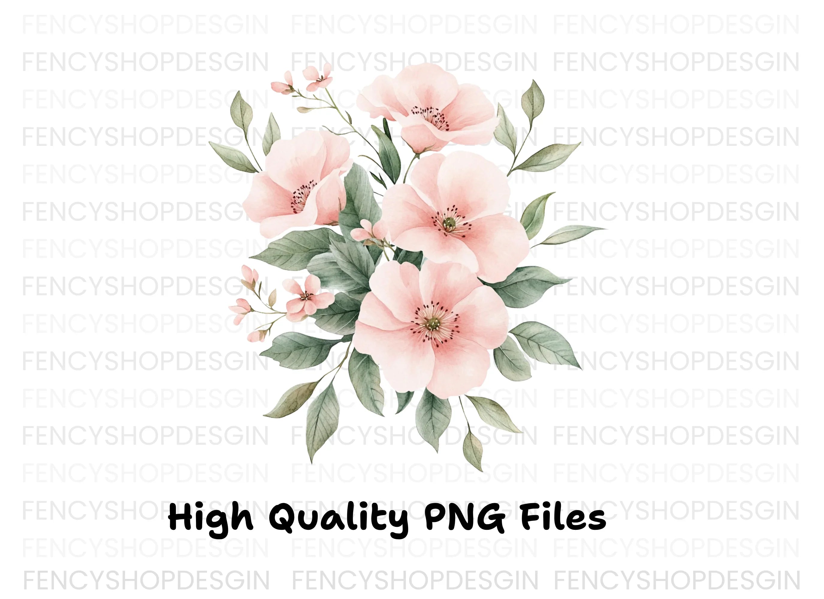 Soft Pink Floral Bouquet Clipart Bundle