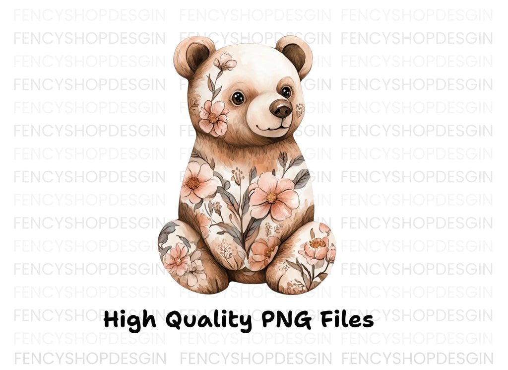 Floral Bear Baby Shower Clipart Bundle