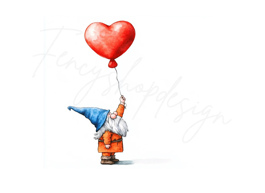 Cute Gnomes with Heart Balloon Clipart Bundle