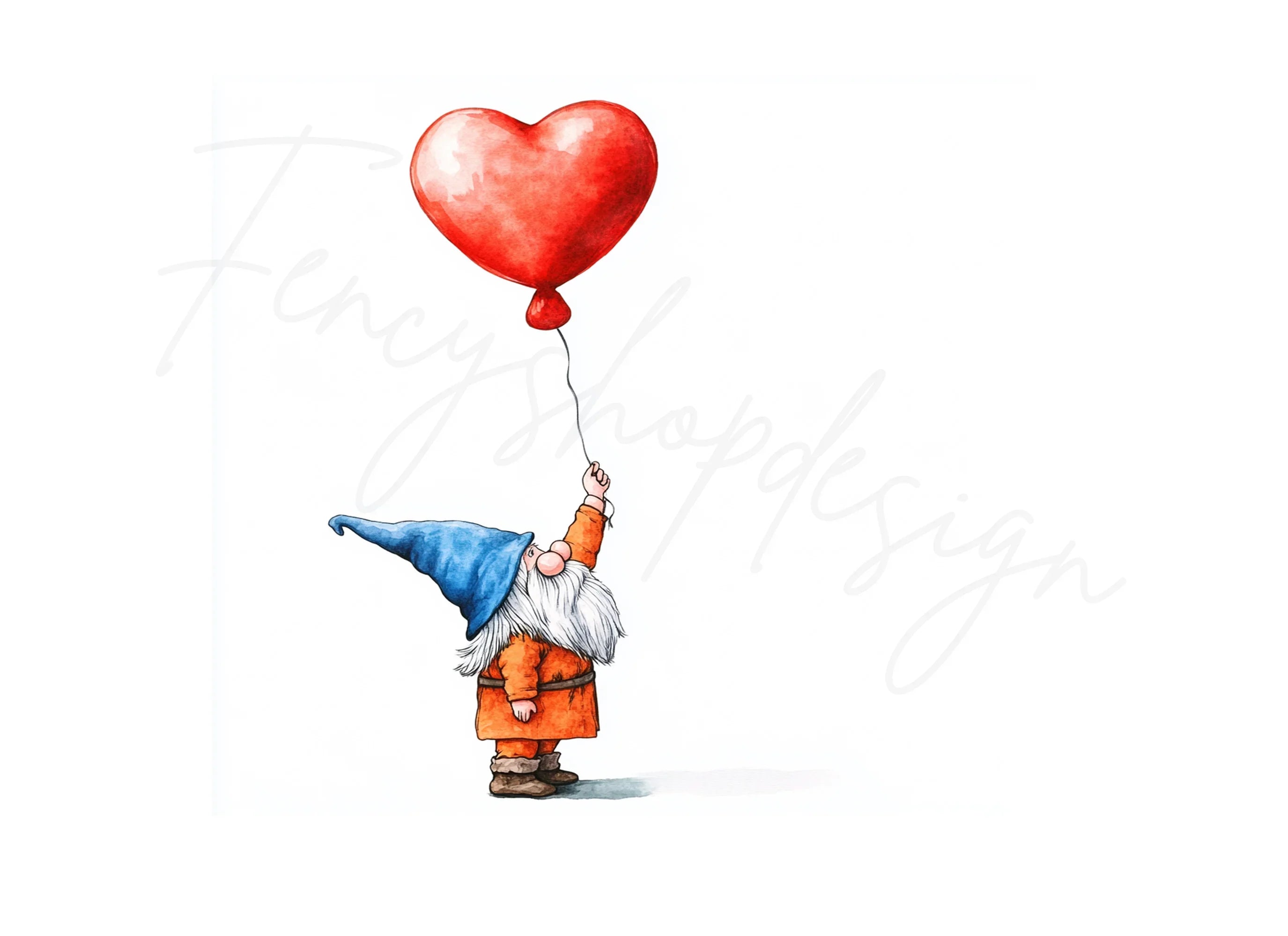Cute Gnomes with Heart Balloon Clipart Bundle