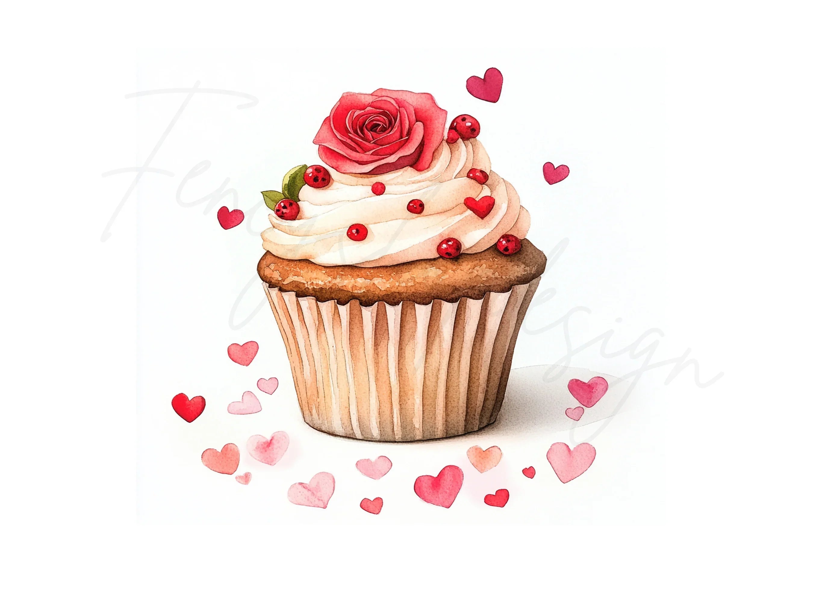 Romantic Rose Cupcake Clipart Bundle