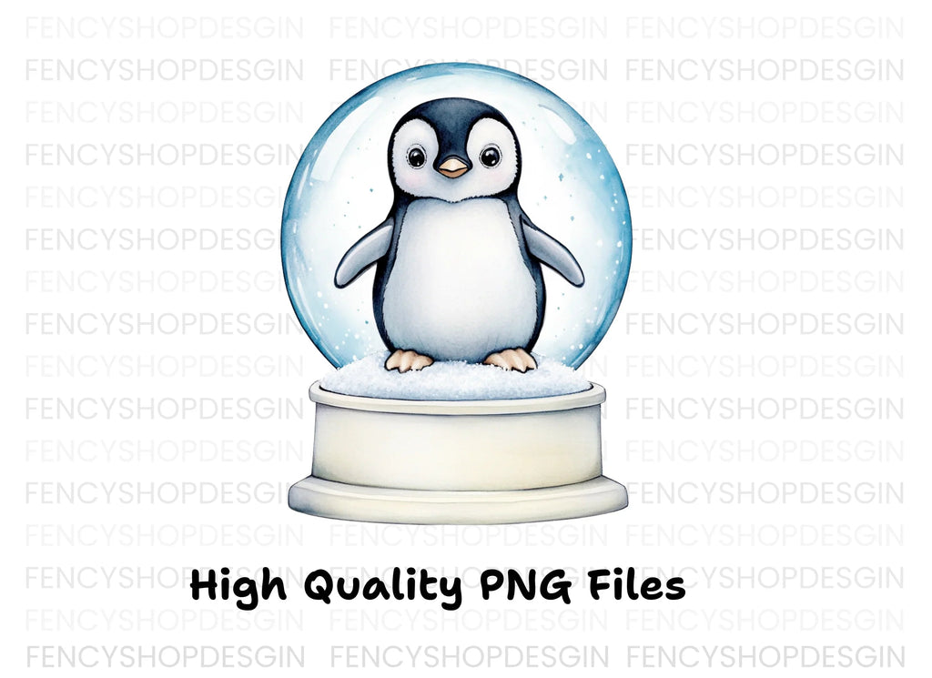 Cute Penguin Snow Globe Clipart Bundle