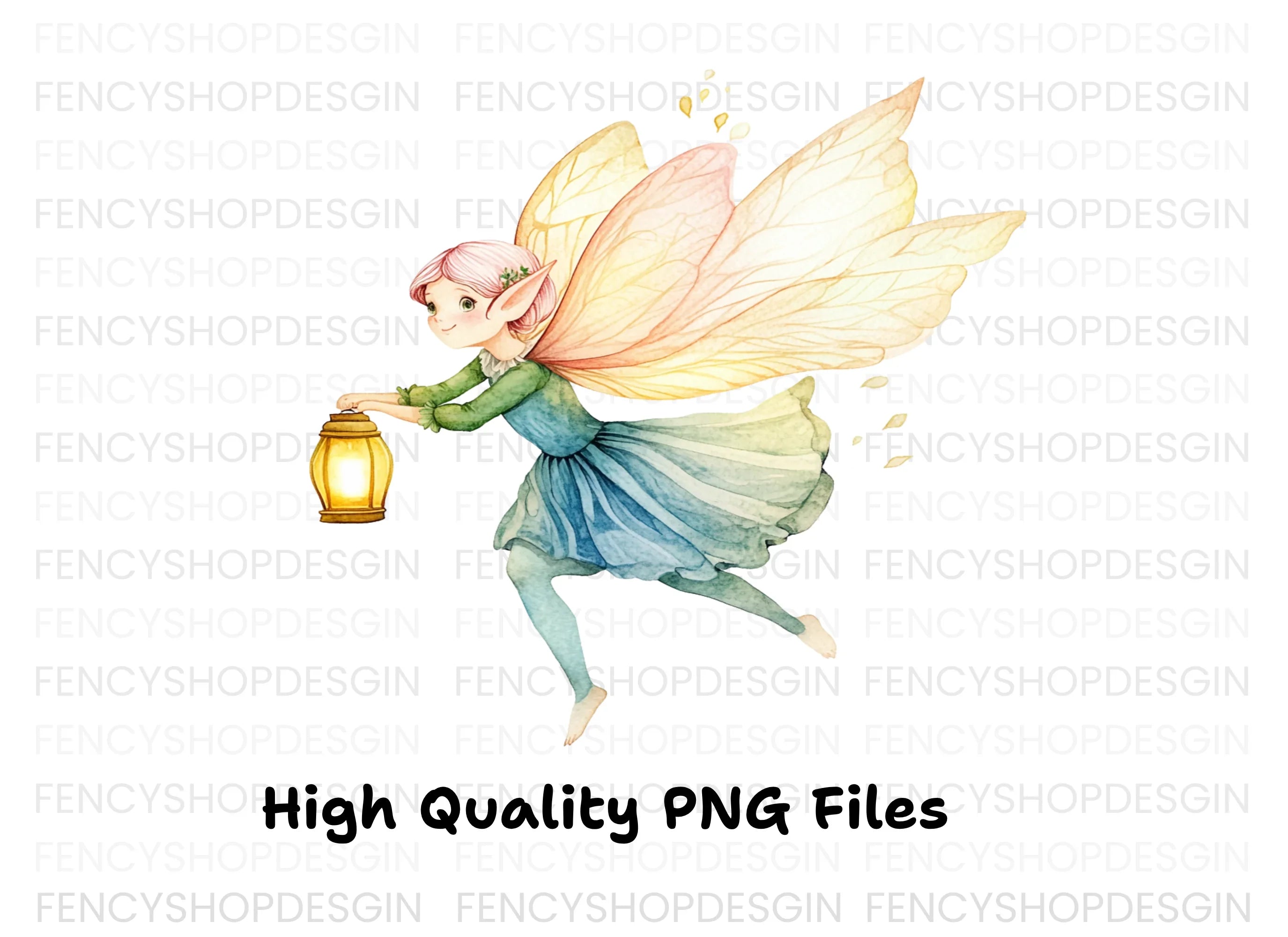 Whimsical Fairies with Lanterns Clipart Bundle