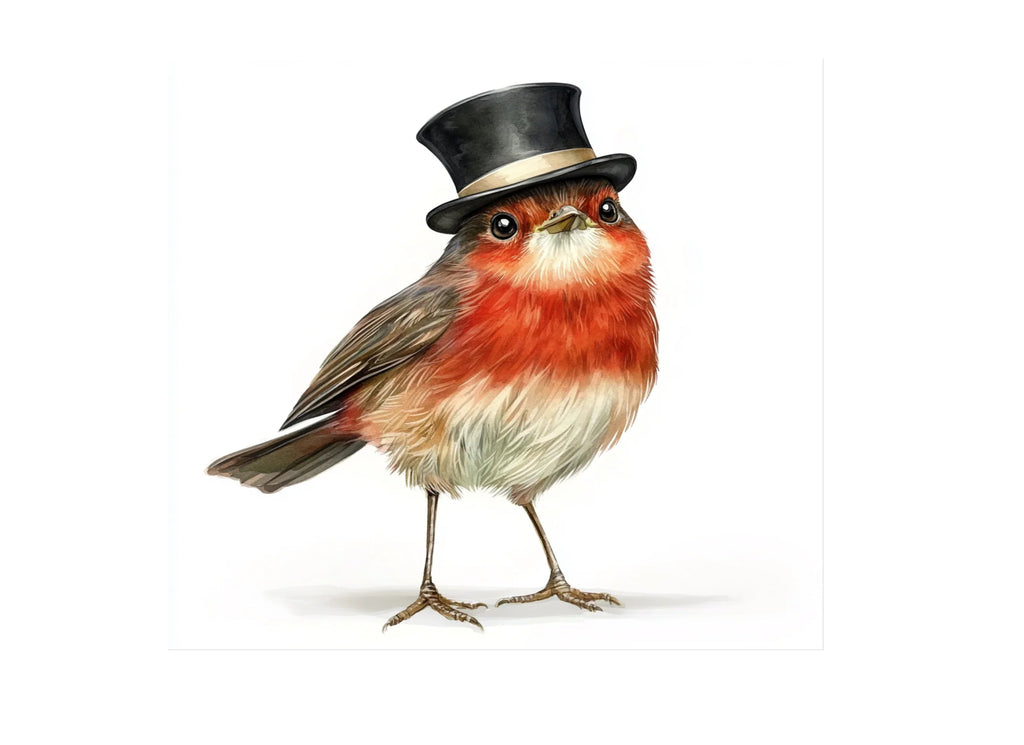 Elegant Robin Birds with Top Hats Clipart Bundle