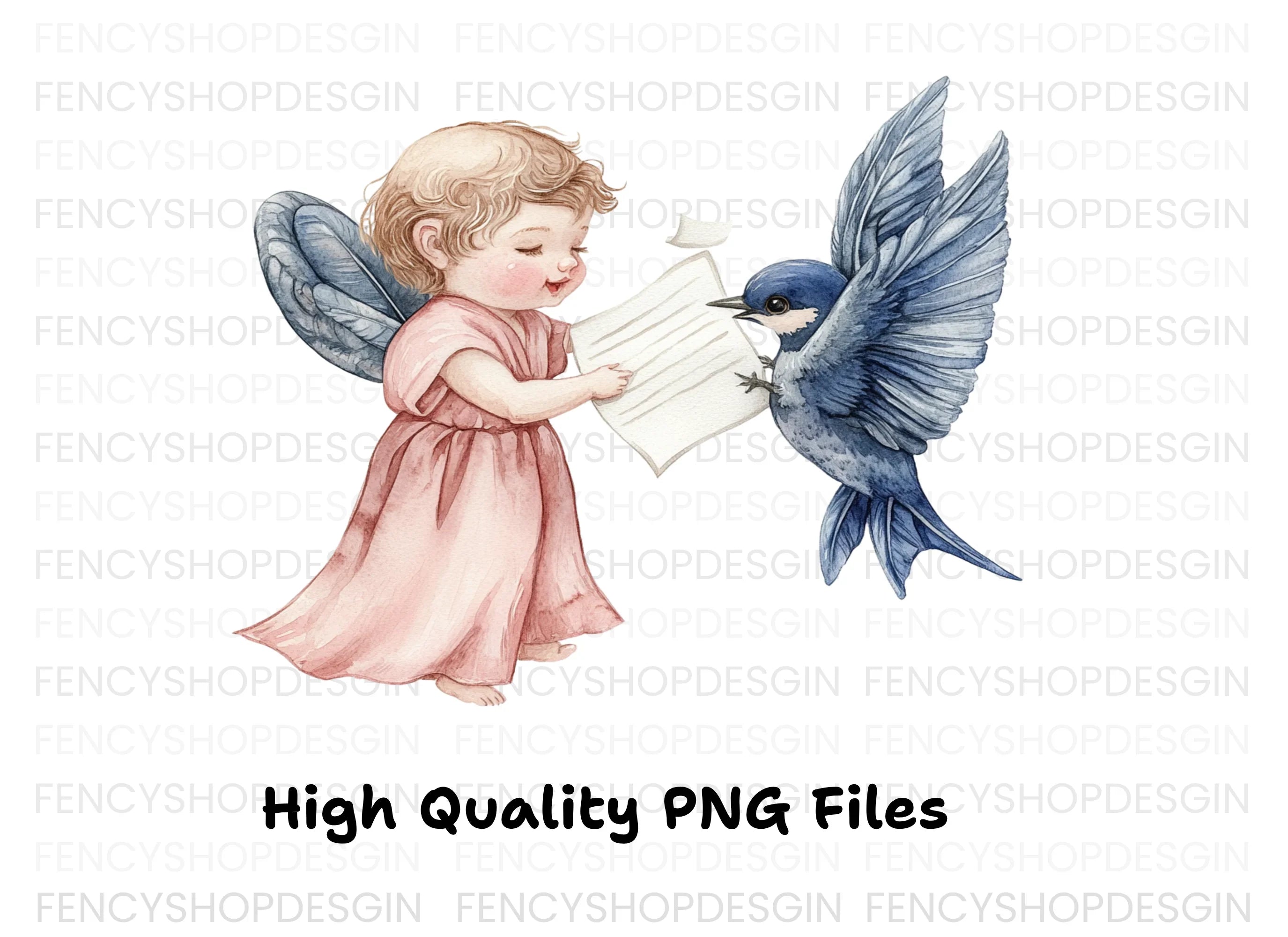 Cute Cherubs with Birds and Scrolls Clipart Bundle