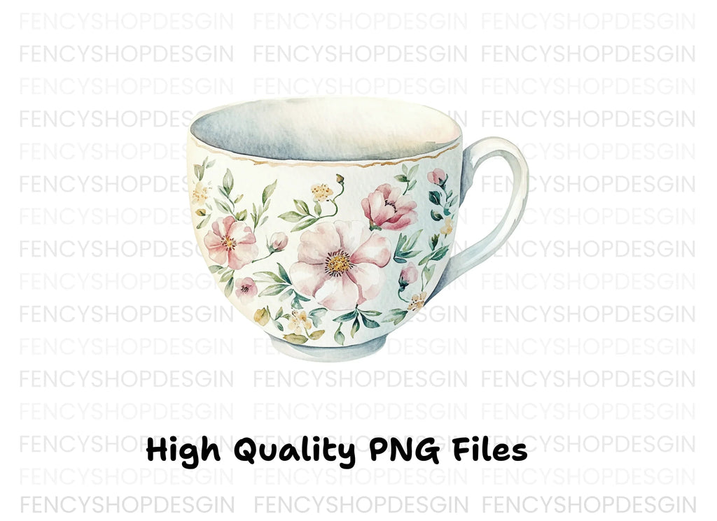 Empty Floral Teacups Clipart Bundle