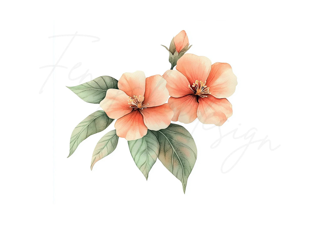 Peach Floral Clipart Bundle