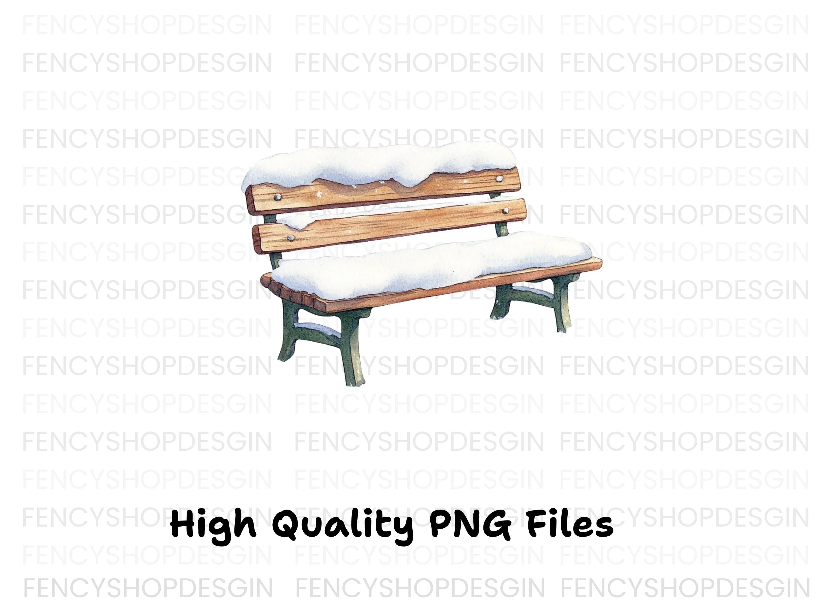 Snowy Wooden Park Bench Clipart Bundle
