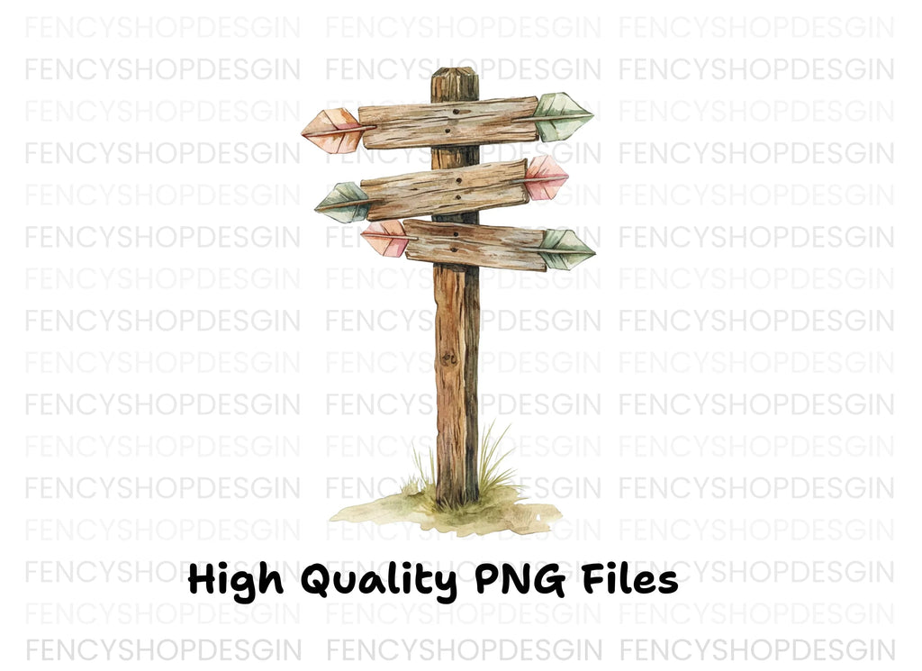 Rustic Wooden Arrow Signpost Clipart Bundle