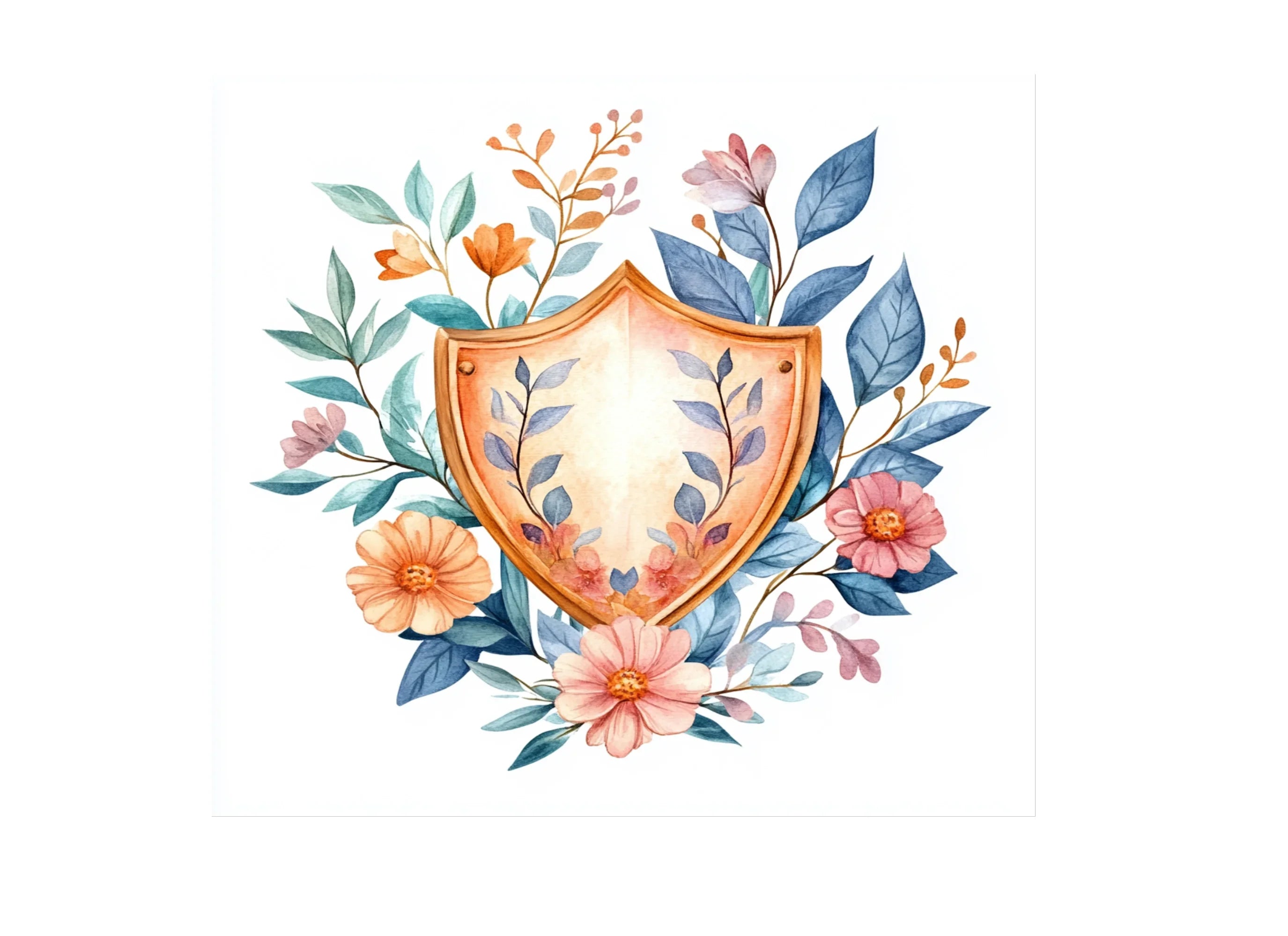 Floral Heart Shield Clipart Bundle