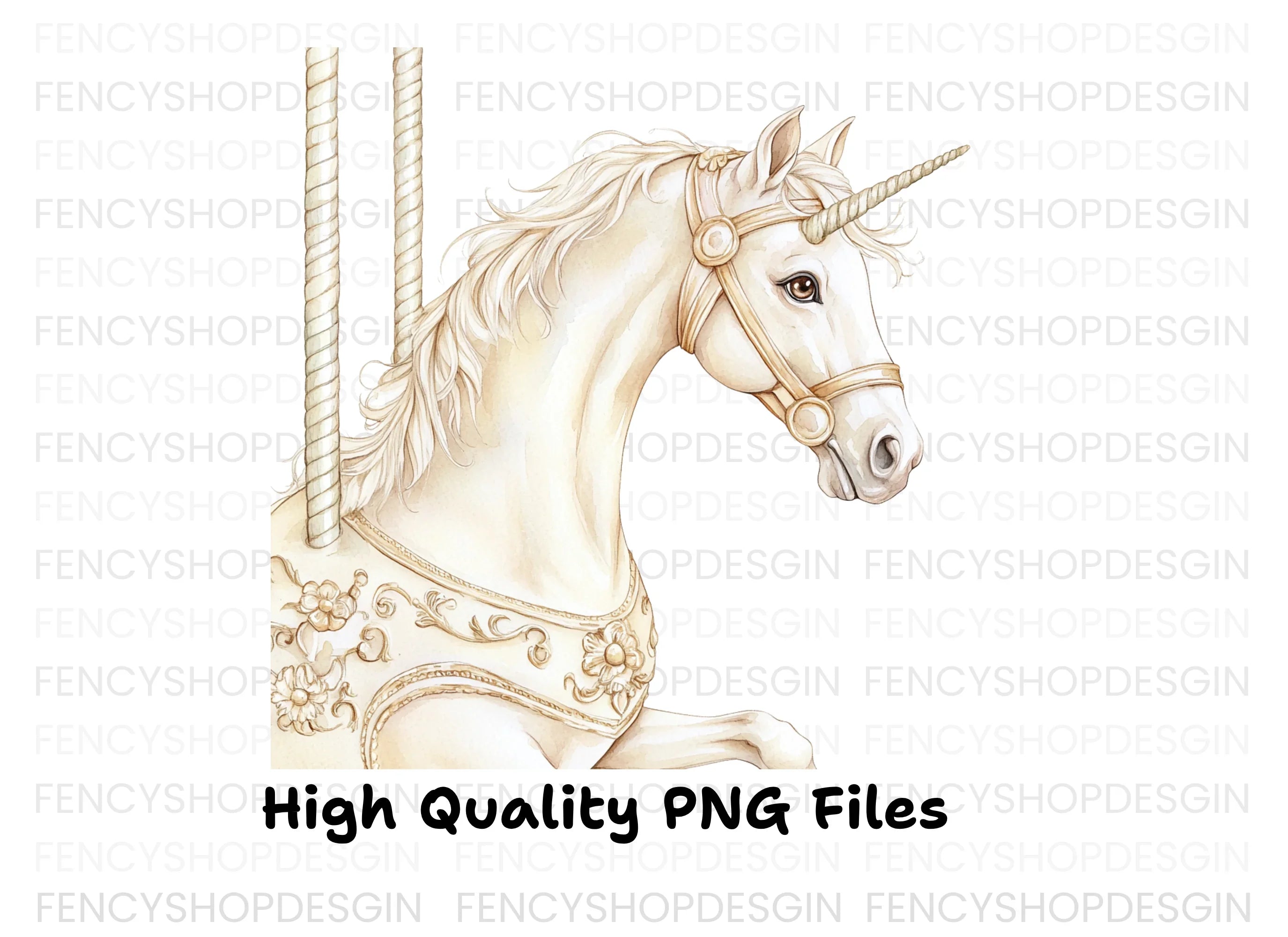Elegant Carousel Unicorn Clipart Bundle