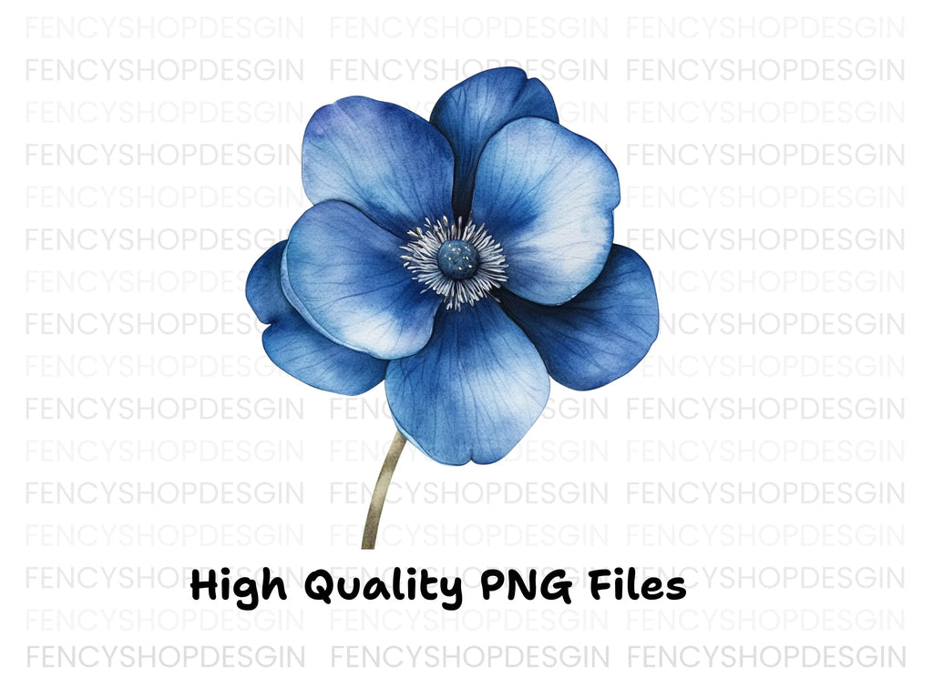Vibrant Blue Anemone Flower Clipart Bundle