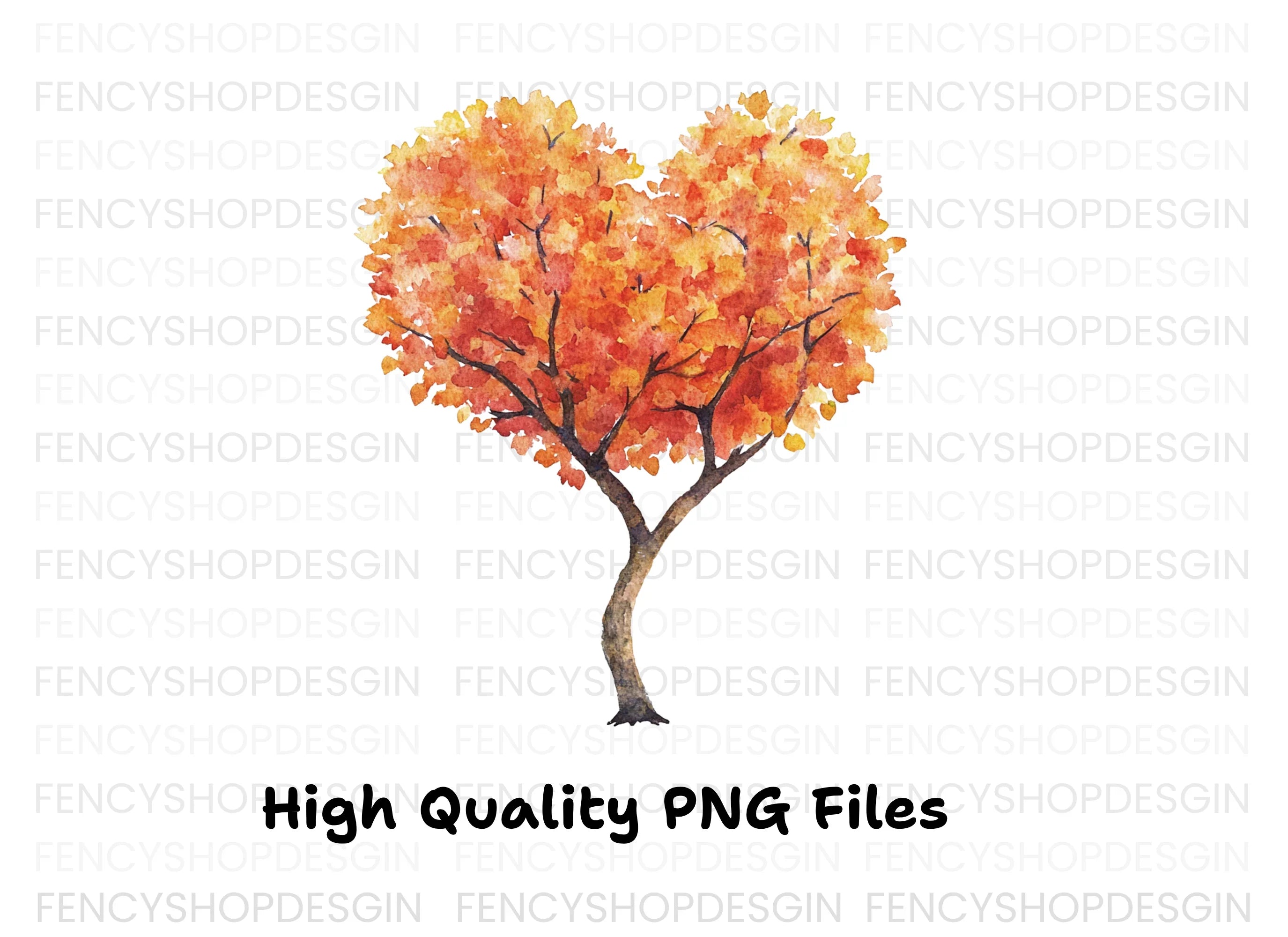 Heart Shaped Autumn Tree Clipart Bundle