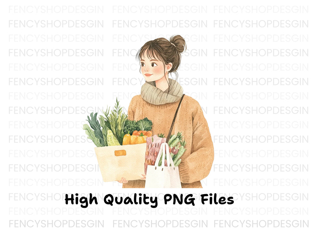 Girl With Groceries Clipart Bundle