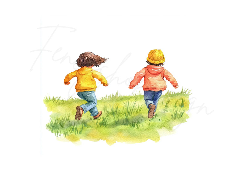 Kids Running in Field Clipart Bundle