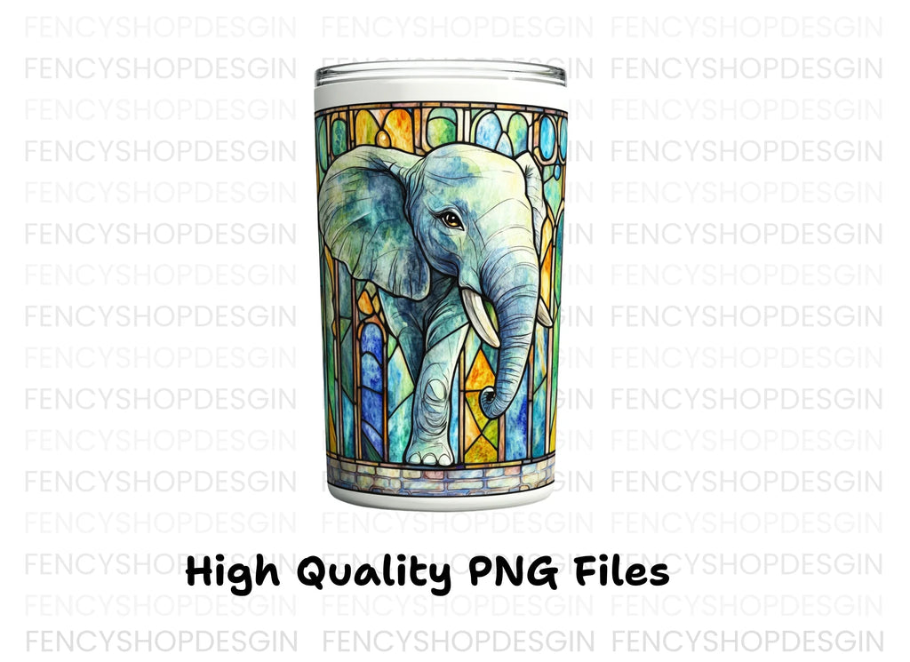 Stained Glass Elephant Tumbler Clipart Bundle