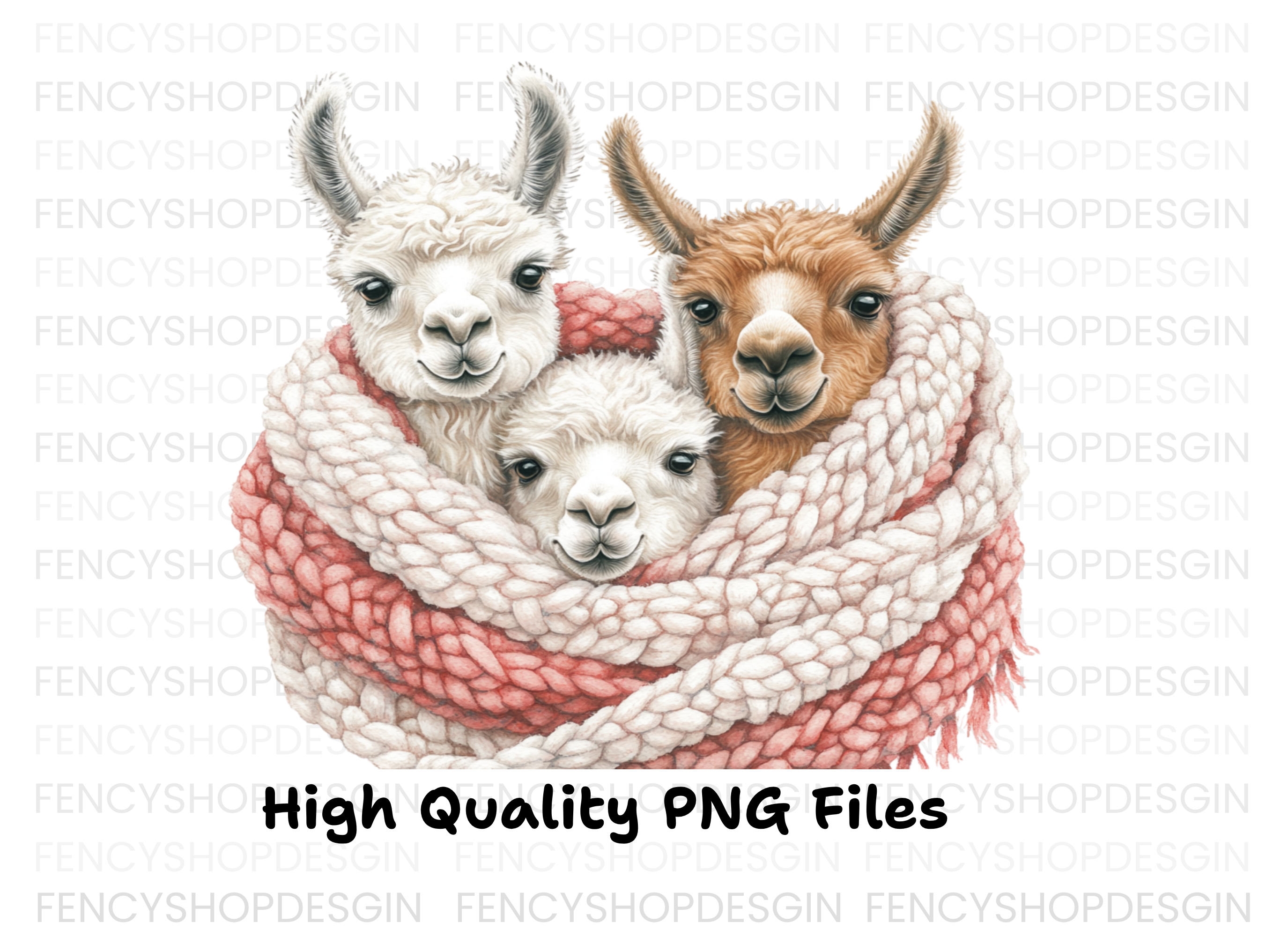 Cute Llama Family Wrapped in Scarf Clipart Bundle