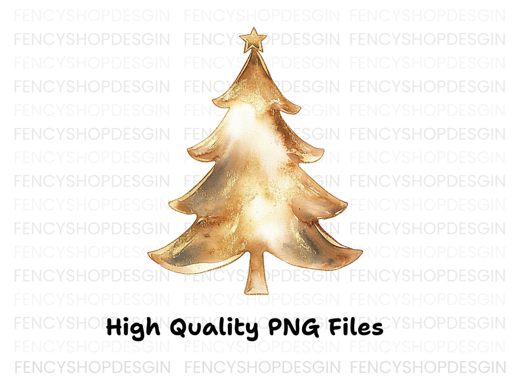 Golden Christmas Trees Clipart Bundle