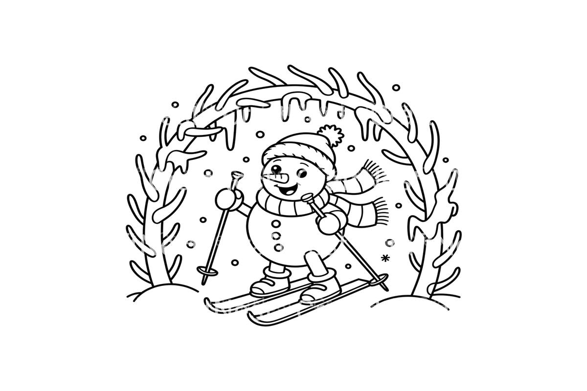 Skiing Snowman Winter Fun Coloring Books