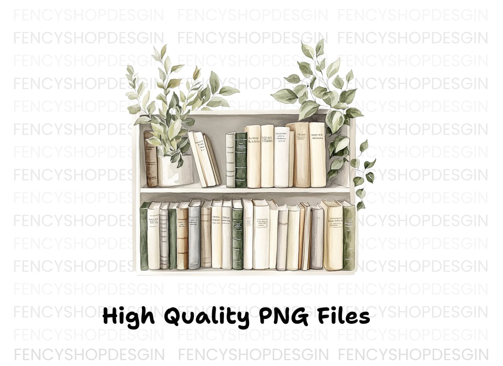 Bookshelf with Greenery Clipart Bundle