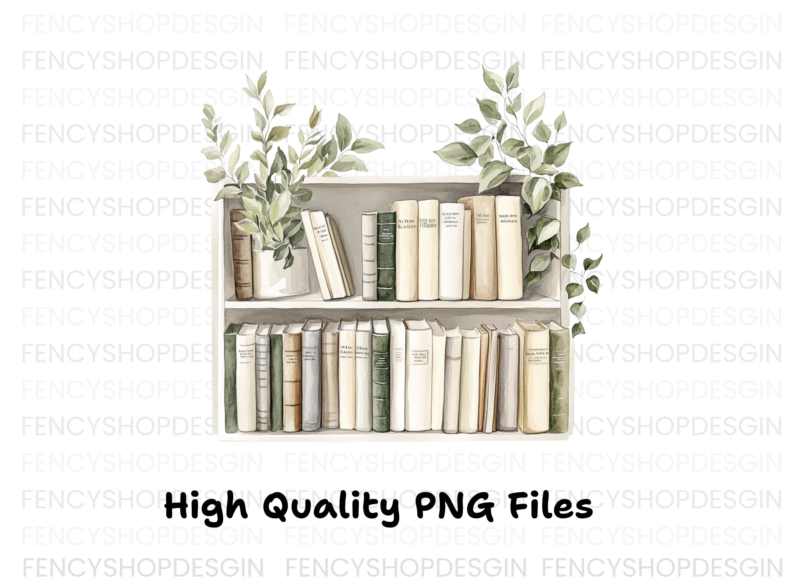 Bookshelf with Greenery Clipart Bundle