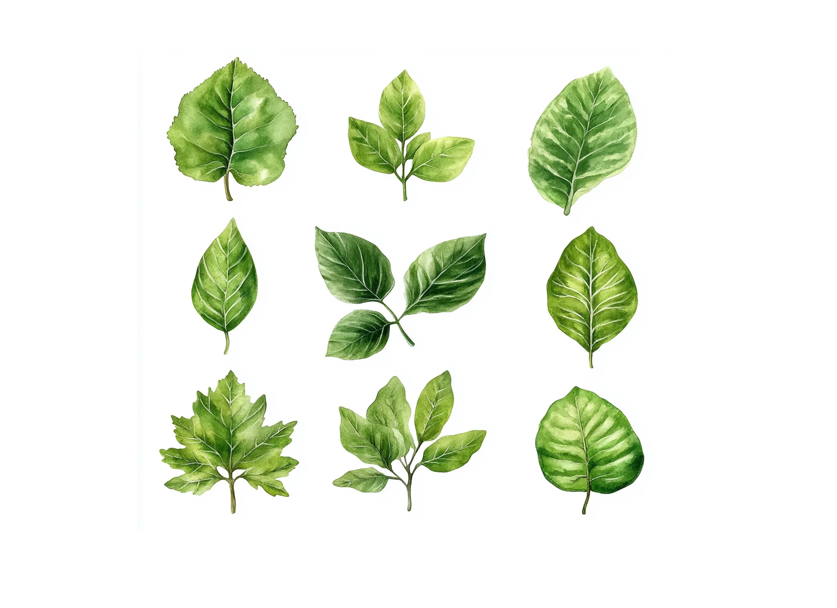 Diverse Green Leaves Clipart Bundle