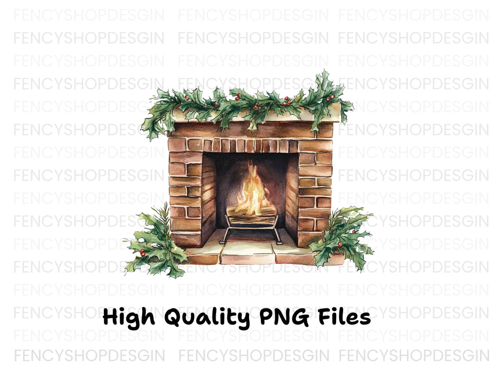 Cozy Christmas Fireplace Clipart Bundle