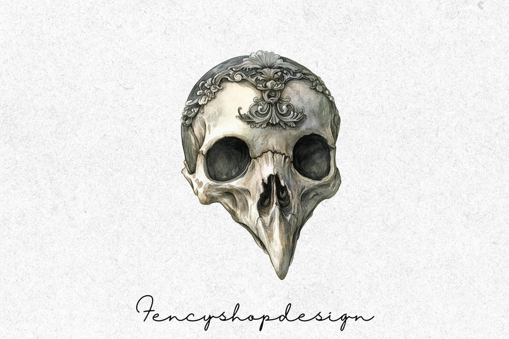 Gothic Skull and Raven Clipart Bundle