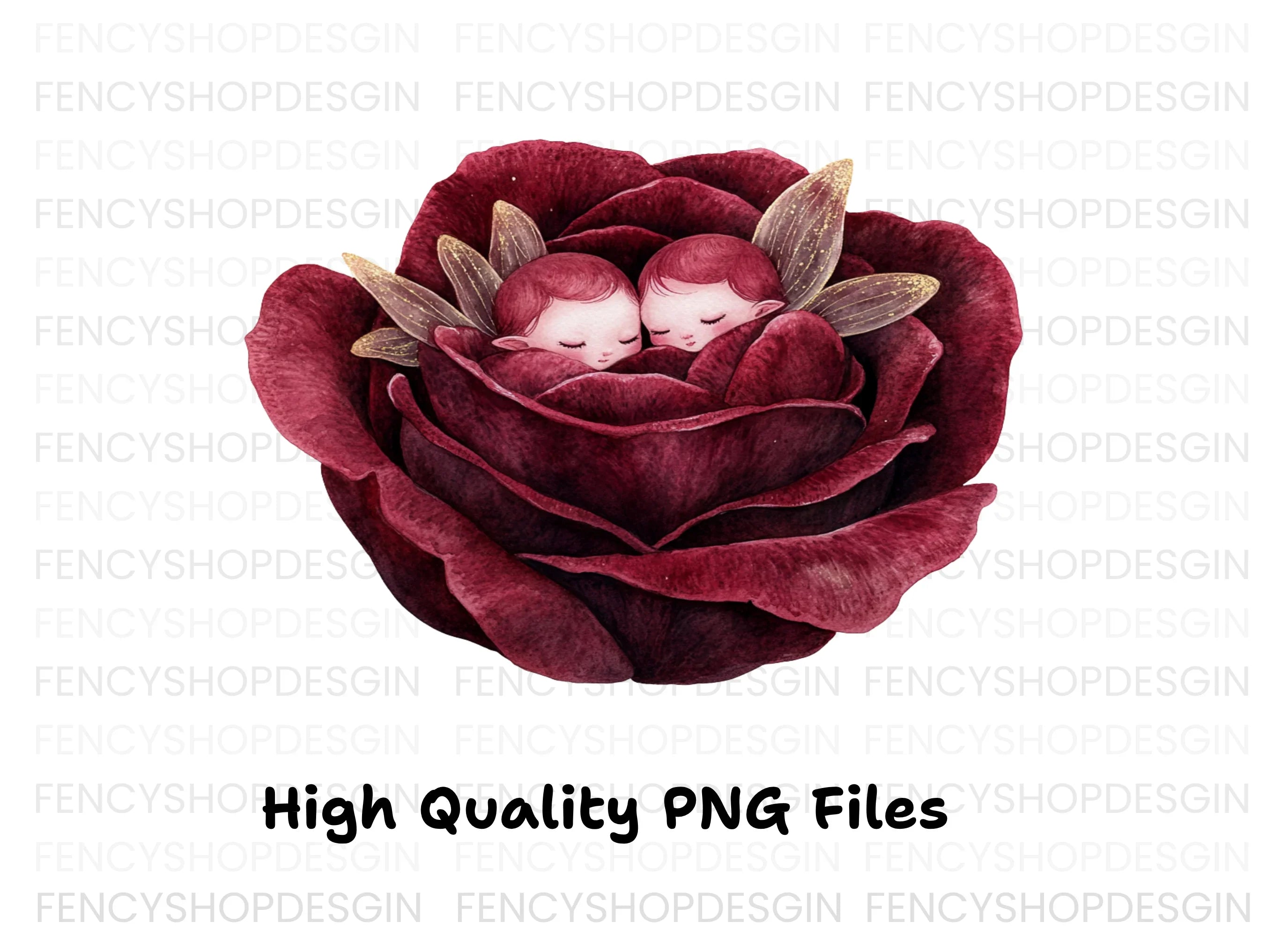 Sleeping Cherubs in Red Rose Clipart Bundle