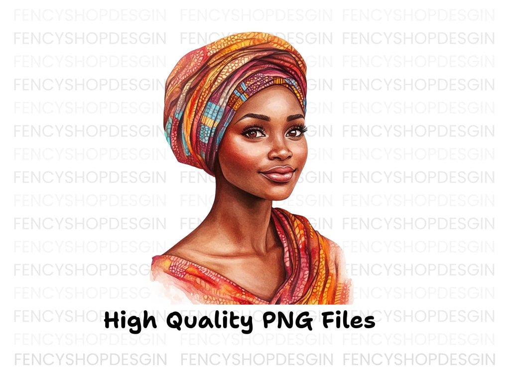 Beautiful African Woman Turban Clipart Bundle