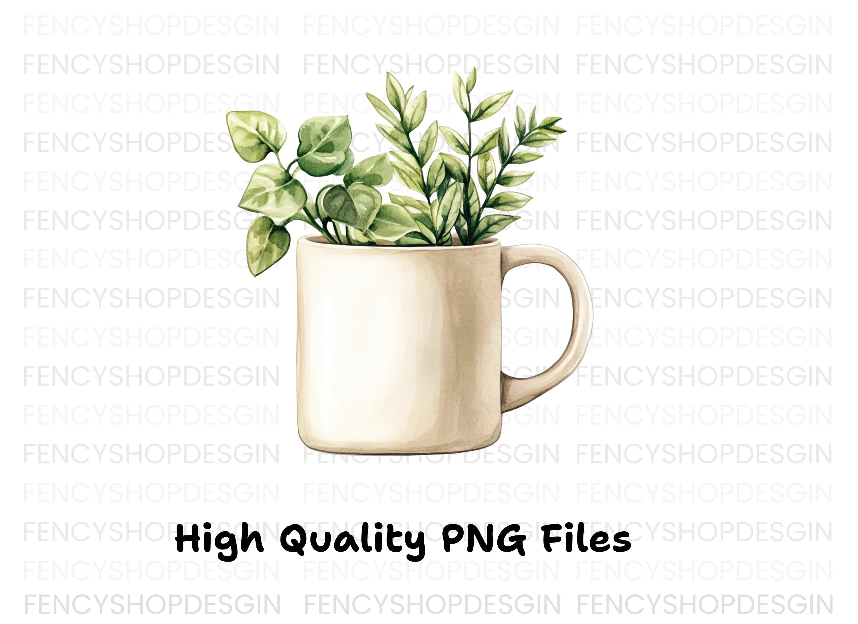 Potted Plants in Mugs Clipart Bundle