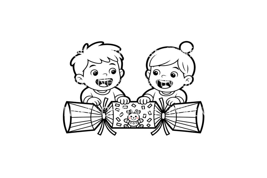 Kids Playing with Christmas Crackers Coloring Books