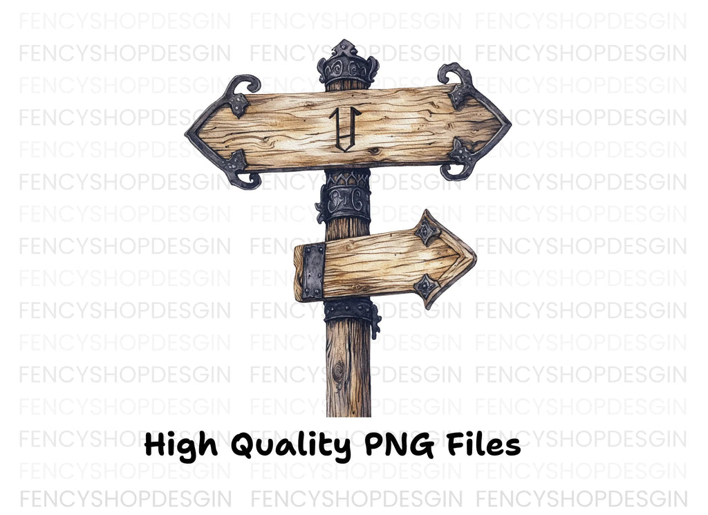 Rustic Wooden Directional Sign Clipart Bundle