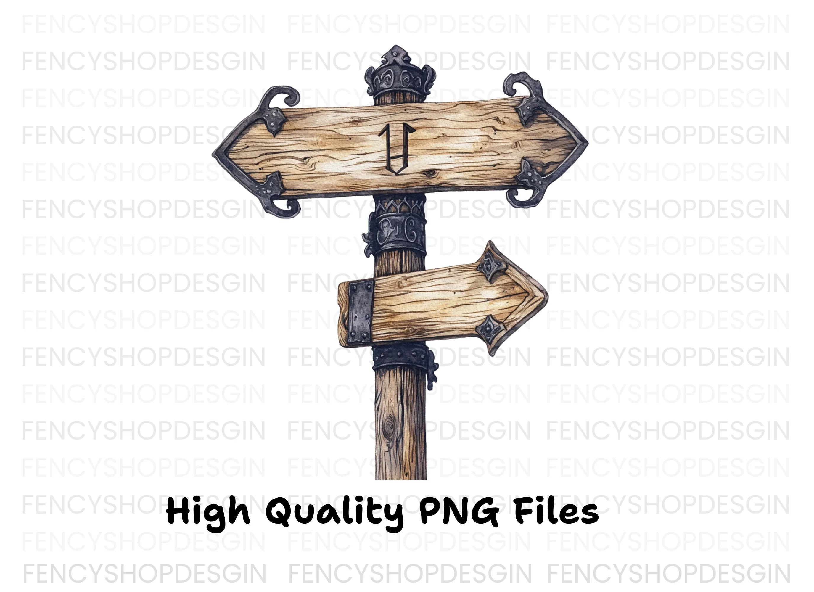 Rustic Wooden Directional Sign Clipart Bundle