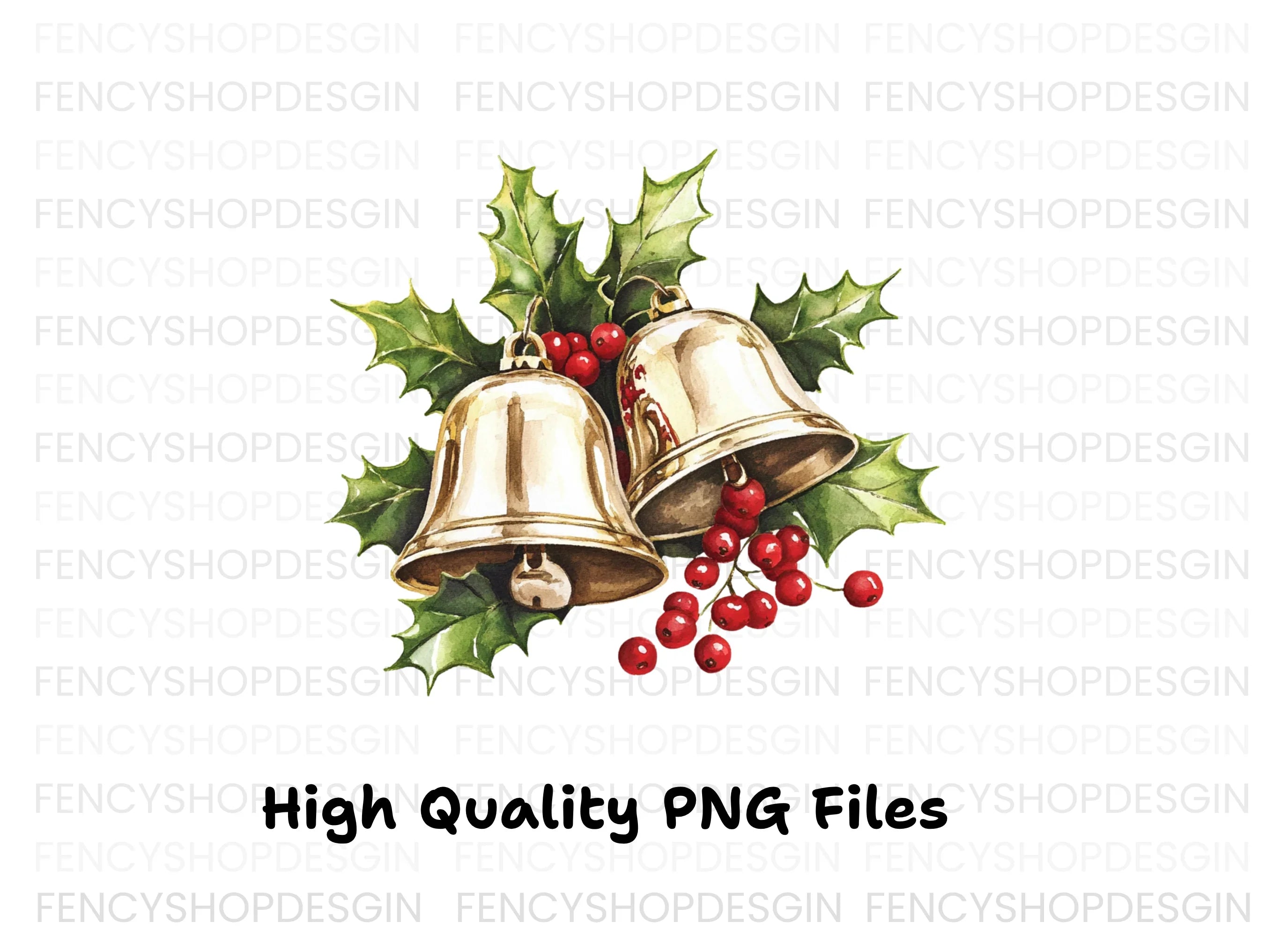 Festive Bells and Holly Clipart Bundle