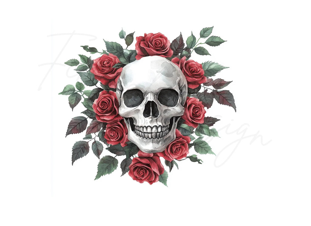 Red Rose Skull Clipart Bundle
