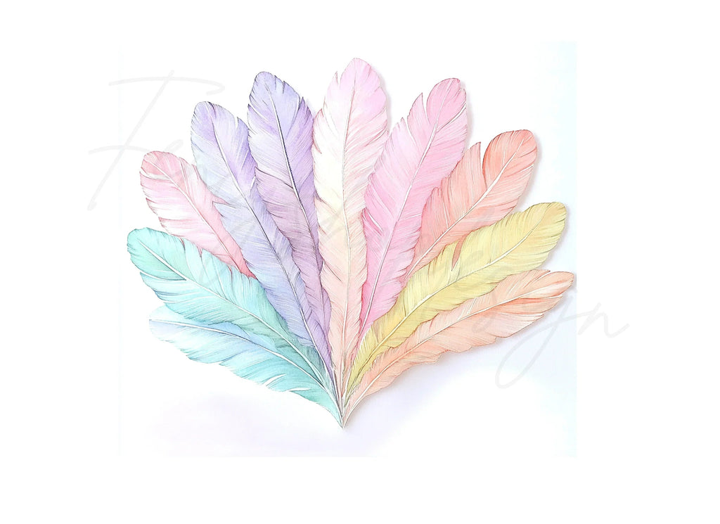 Pastel Feather Fan Clipart Bundle