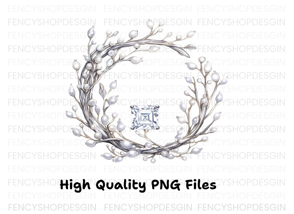 Elegant Pearl and Diamond Wreath Clipart Bundle