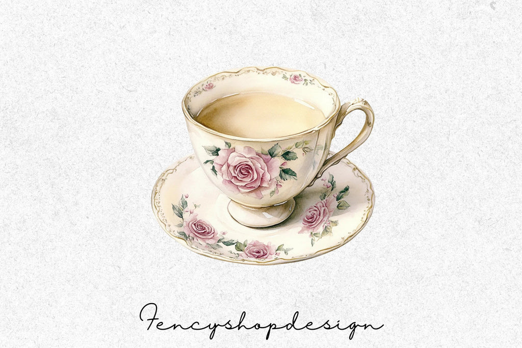 Vintage Floral Teacups Clipart Bundle