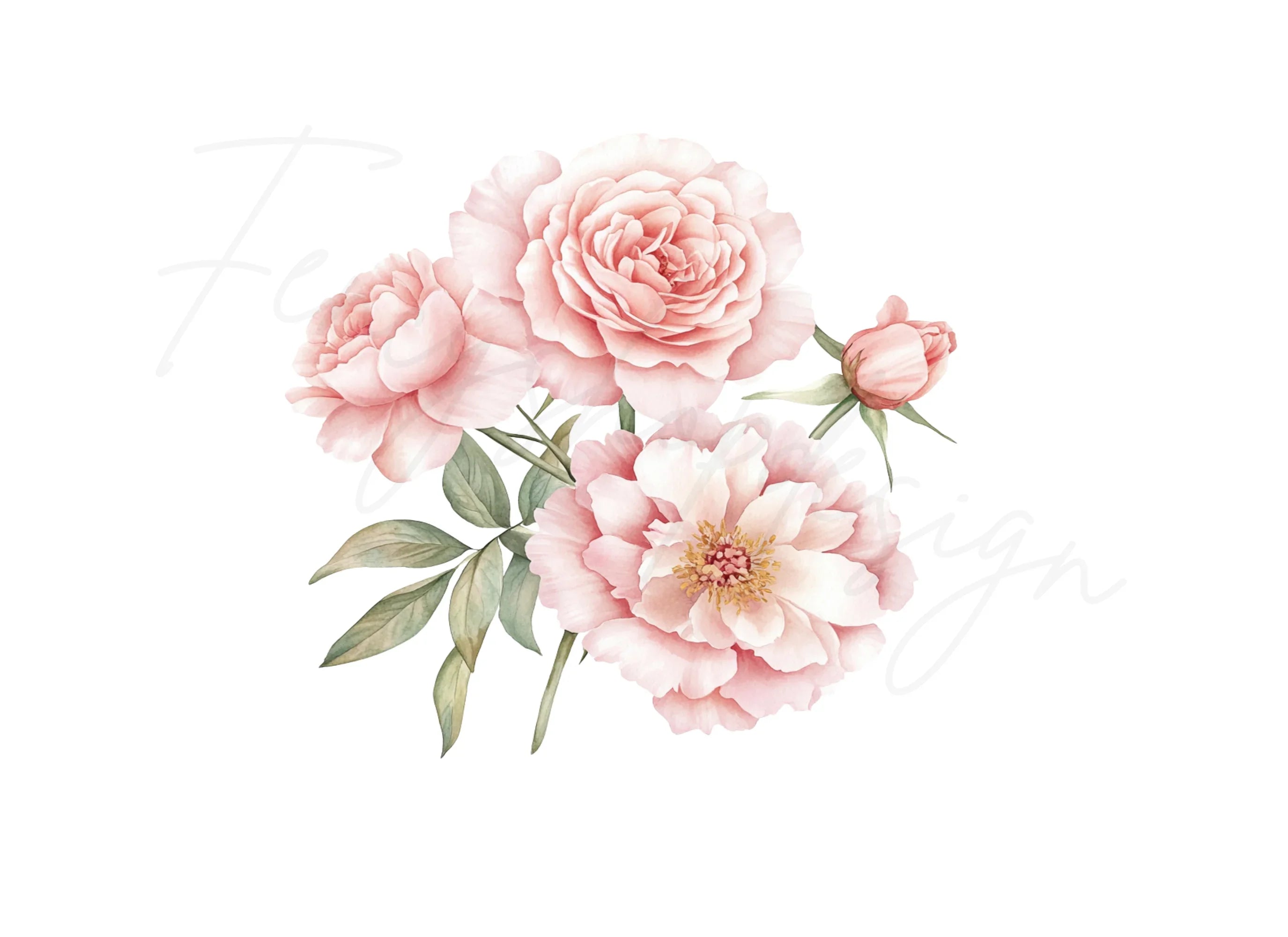 Pink Peony Rose Clipart Bundle