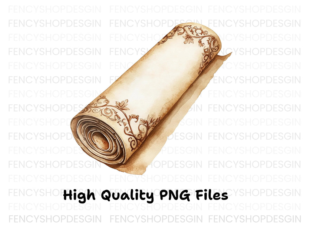 Rolled Vintage Parchment Scroll Clipart Bundle